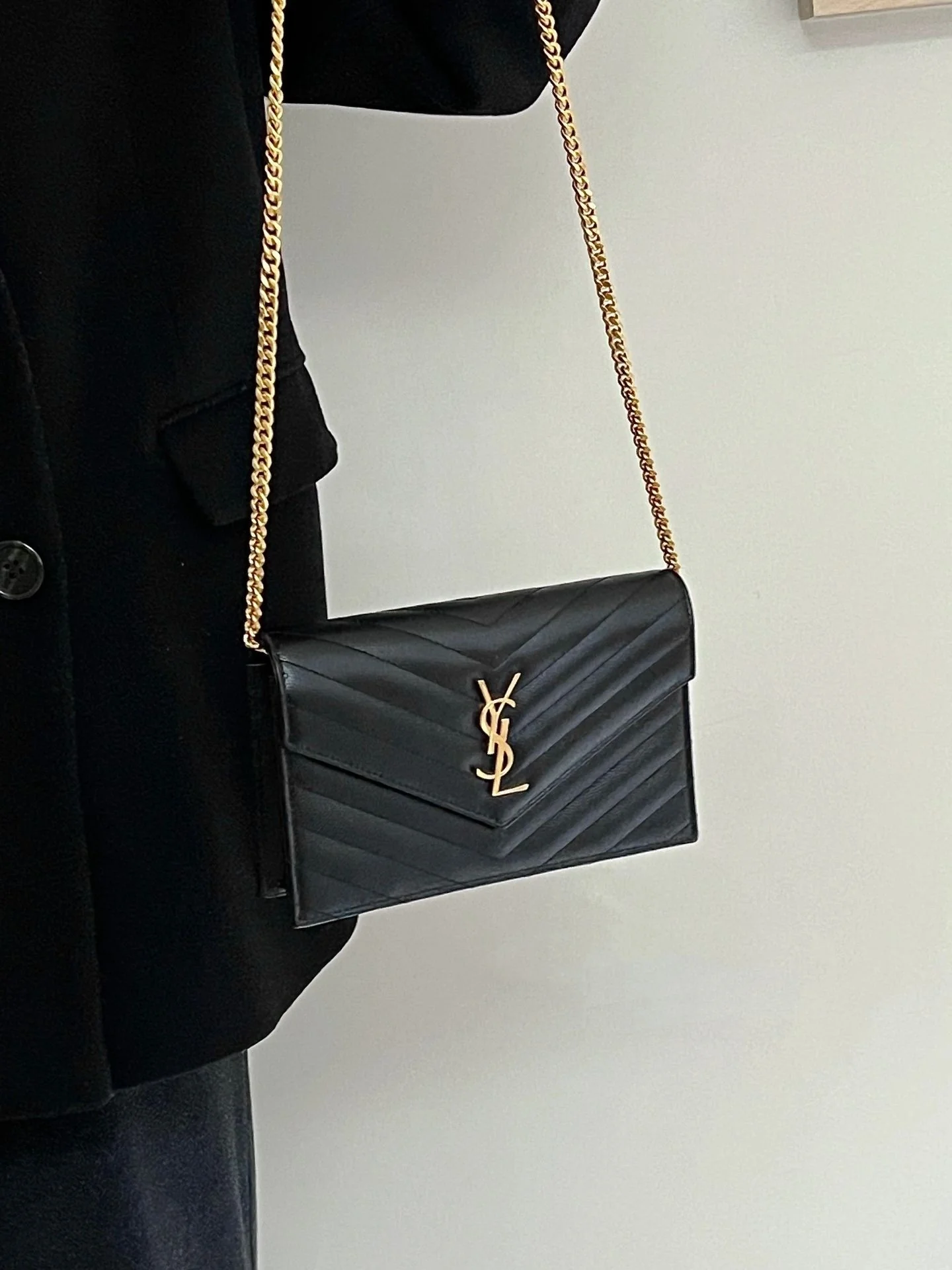 YSL Monogram Caviar WOC Black with Gold Buckle 19cm