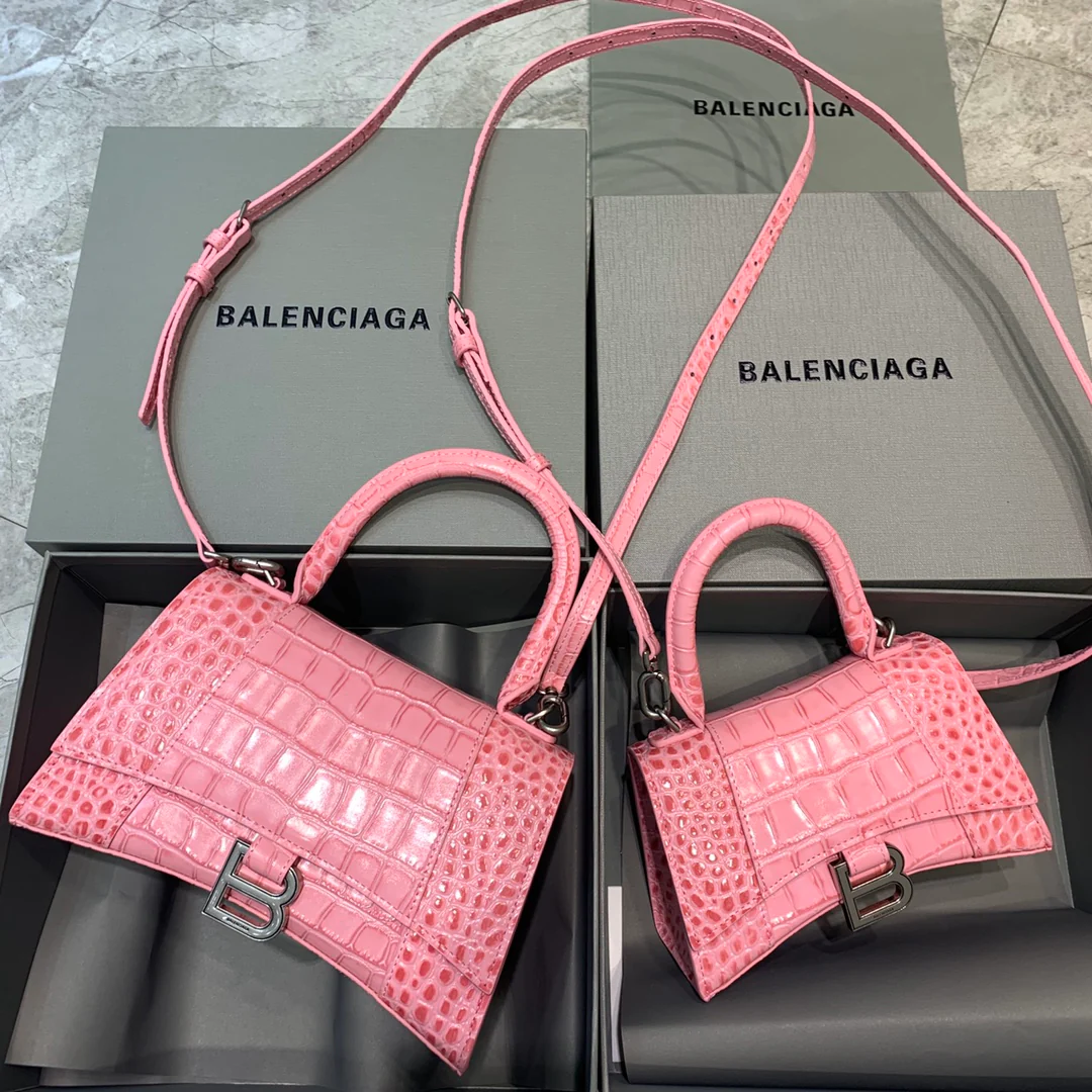 Сумка Balenciaga Hourglass — персиково-розовый с крокодиловым принтом
