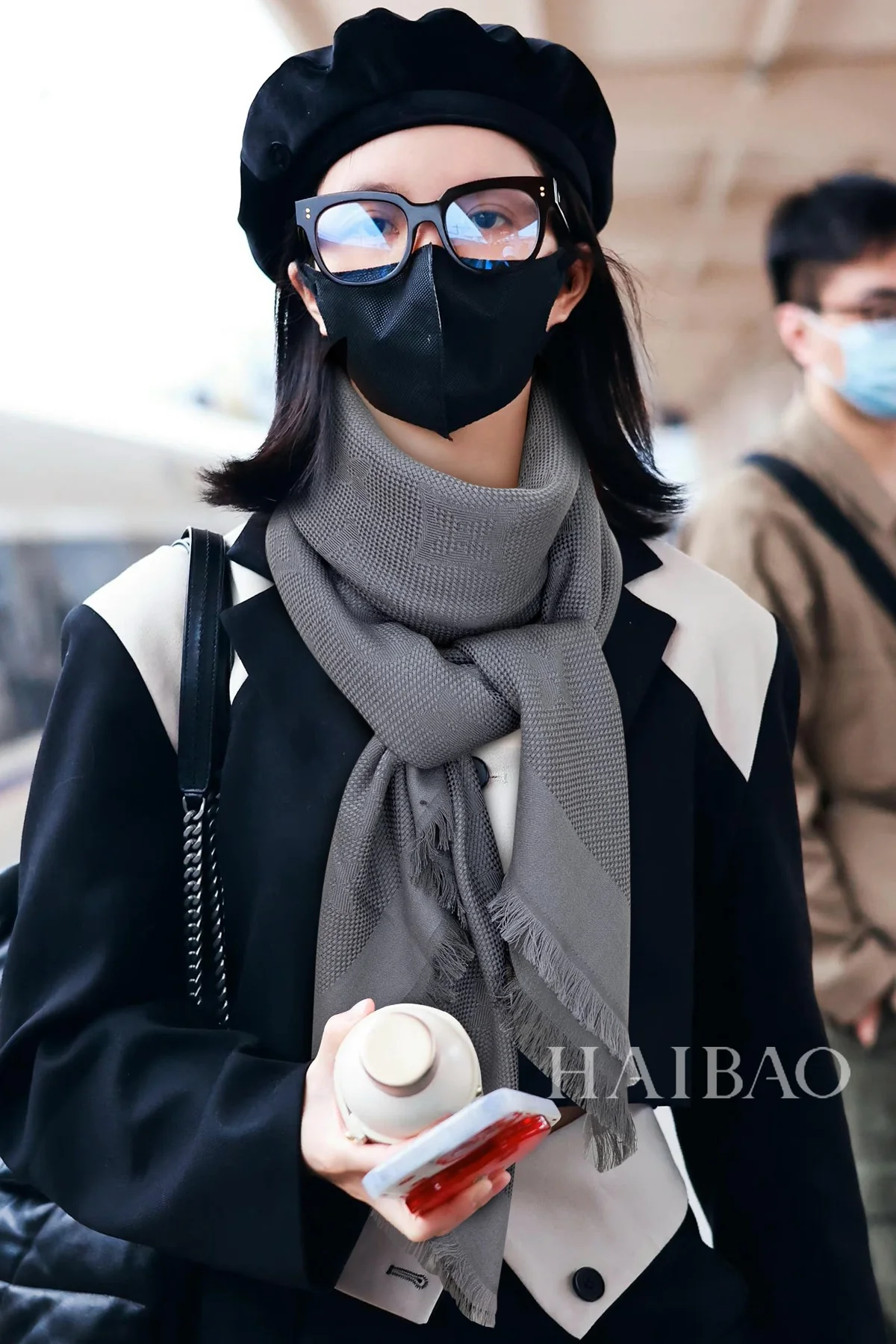 Шарф с монограммой LV - 140 см - шелк и шерсть - серый