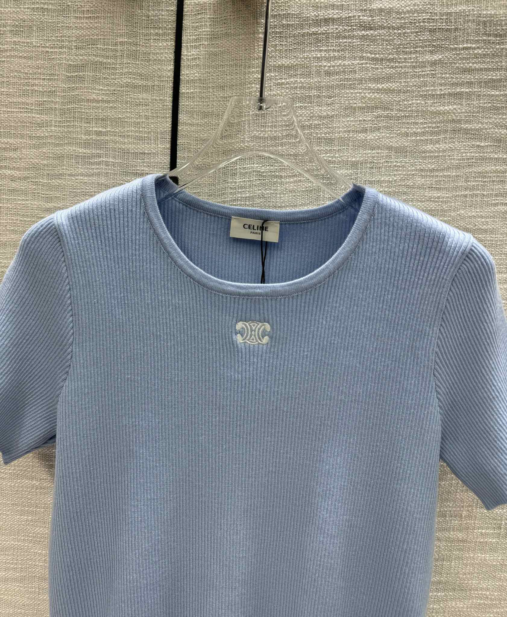 Вязаный топ с коротким рукавом Celine 2403 - синий