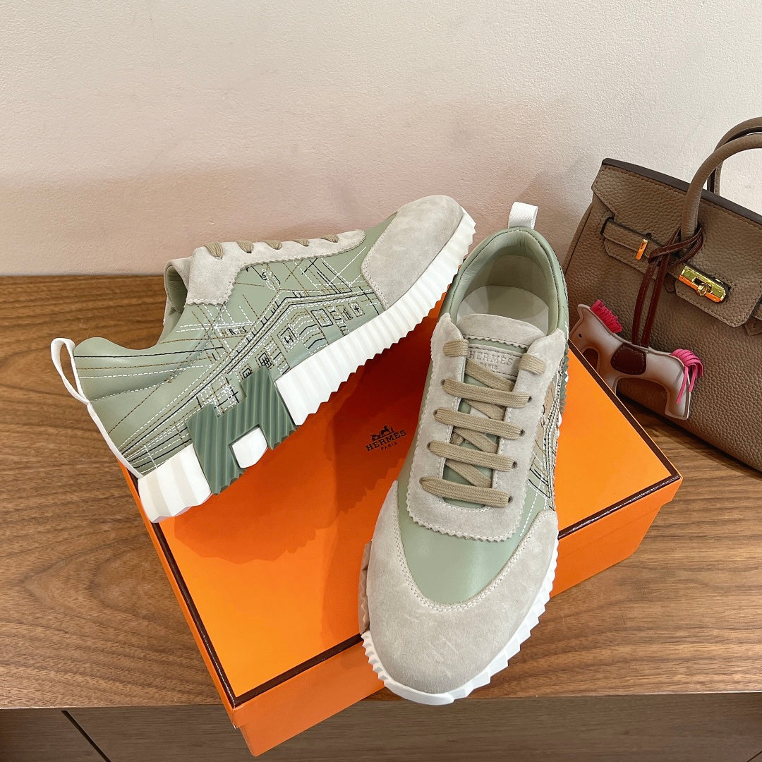 Простые повседневные туфли Hermes 2024 - зеленые