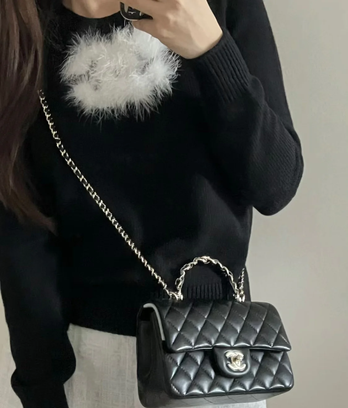 Chanel - Сумка с двойной С-образной ручкой и клапаном CF - Черная