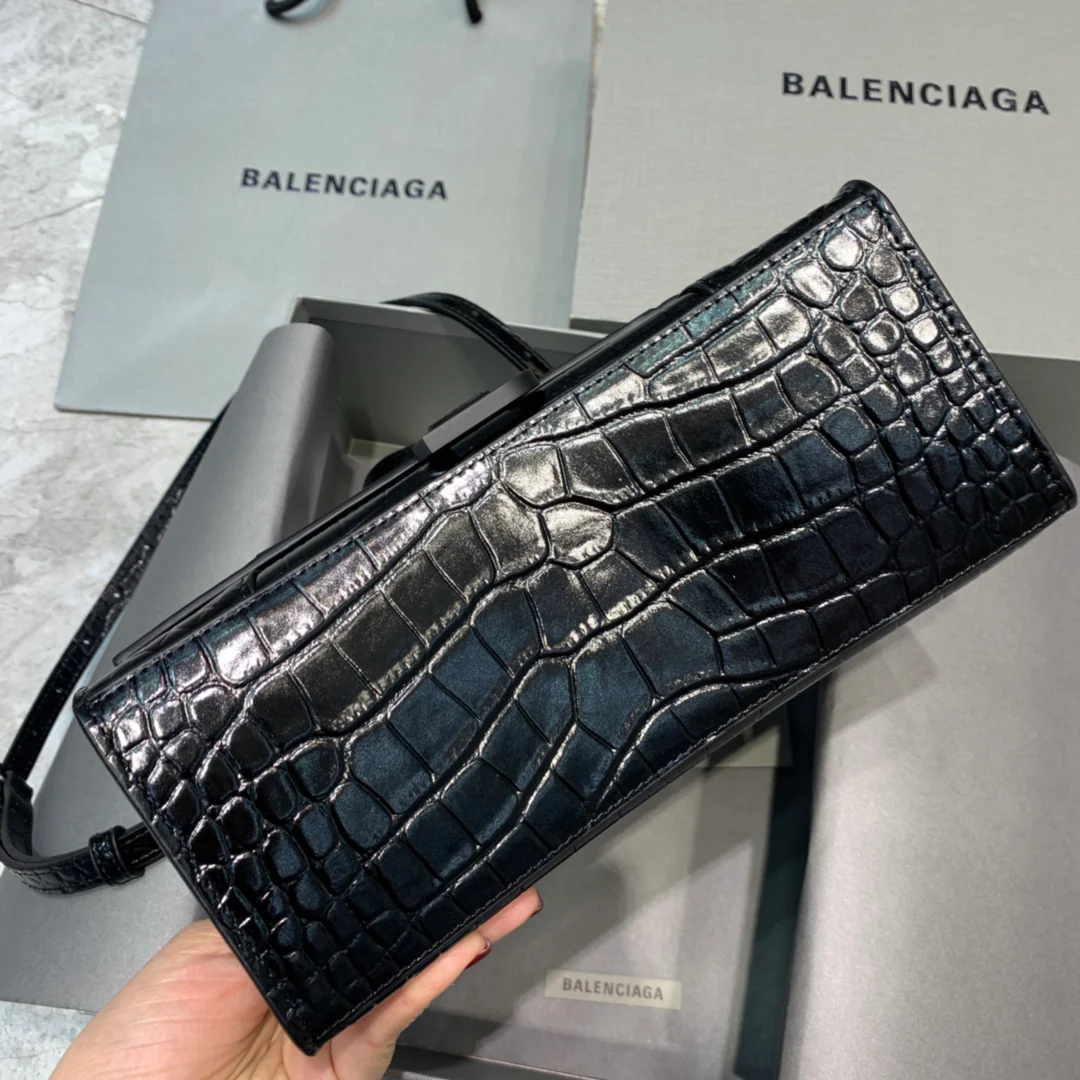 Balenciaga - Сумка-песочные часы - Черная крокодиловая кожа с граффити