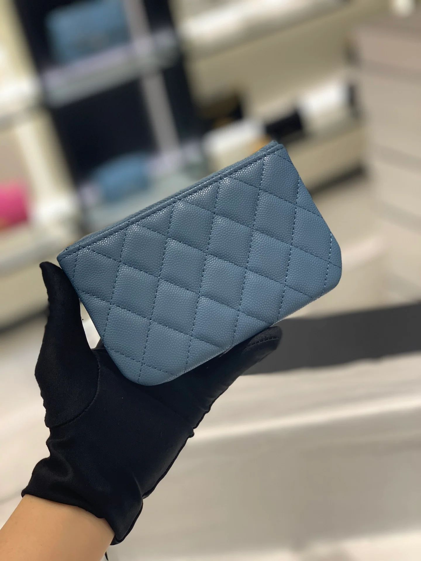 Chanel-19系列 经典皮革拉链零钱包 蓝色