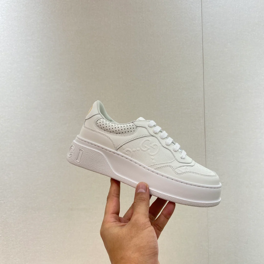 Белые кроссовки на платформе Gucci - унисекс - белые