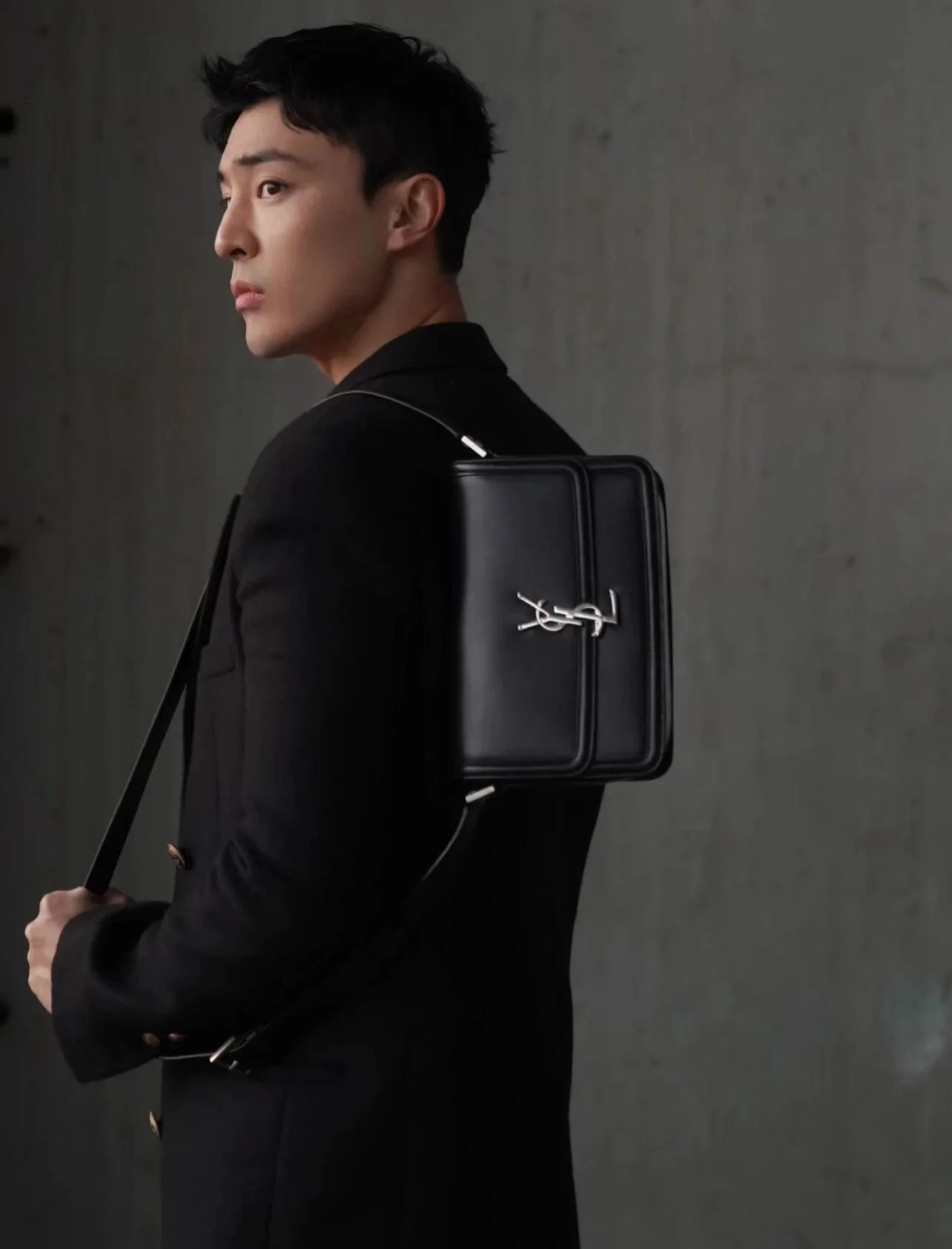 Сумка YSL Box Saint Laurent Tofu Bag - Большая - Черная с серебряной пряжкой