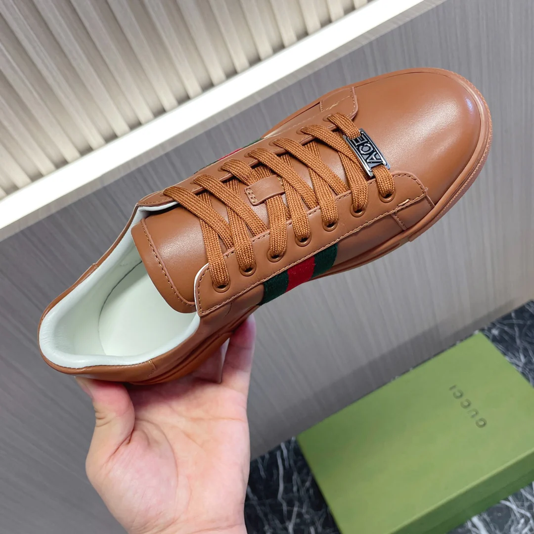 Классические кожаные кроссовки Gucci на плоской подошве - унисекс - кофейно-коричневый