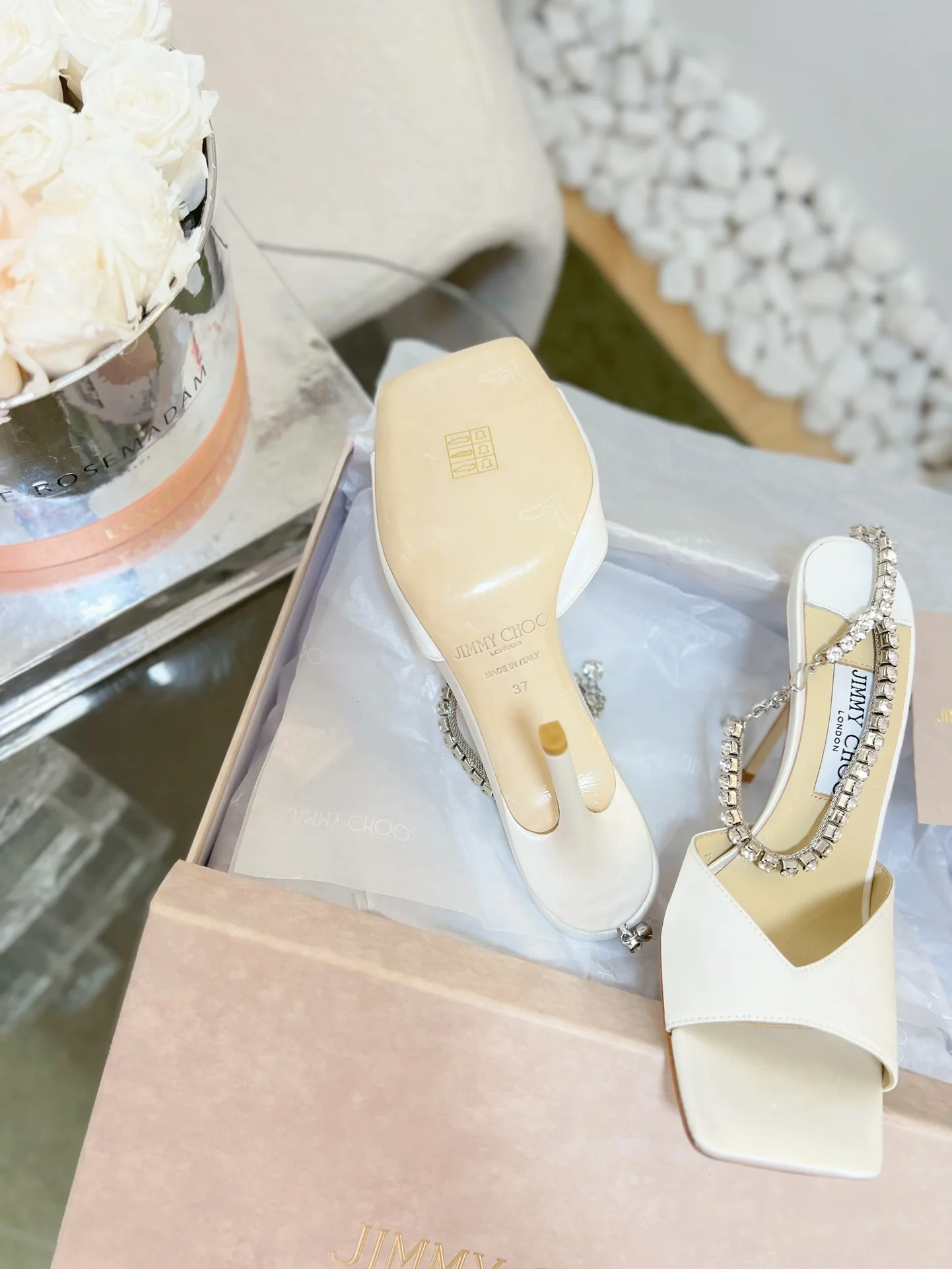Jimmy - Новинка сезона весна/лето 2023 - Босоножки на высоком каблуке с открытым носком - Белые