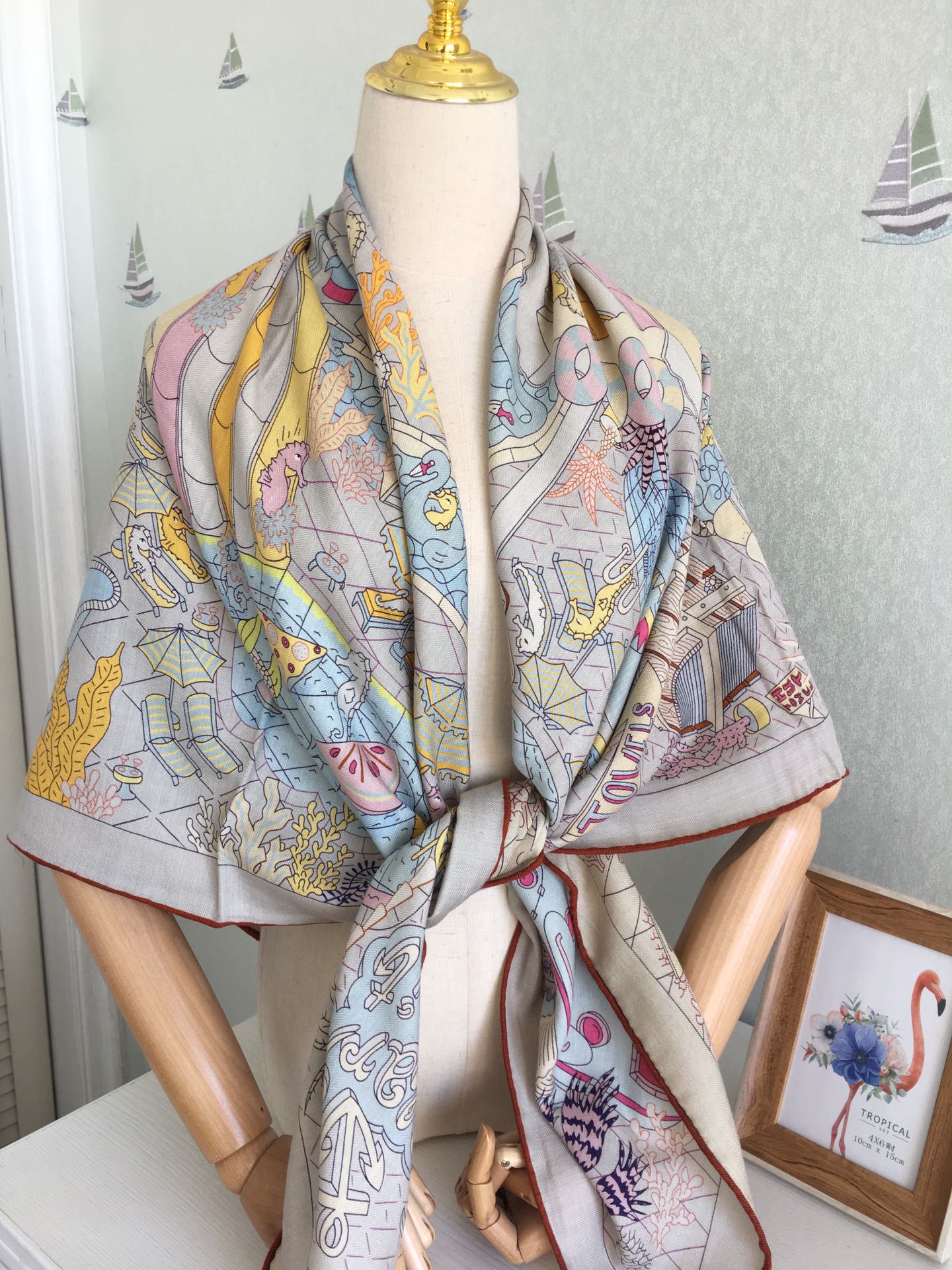 Двусторонний бархатный платок Hermes 140 - 1 шт.