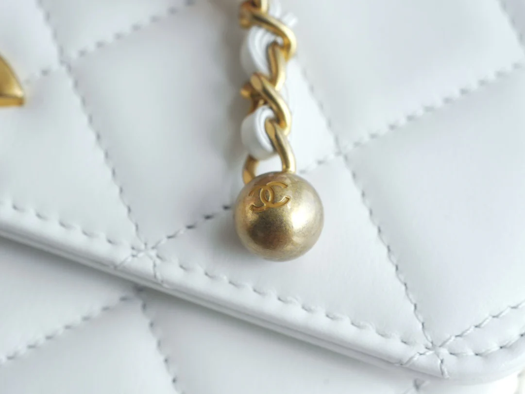 Chanel 24c Double Gold Ball CF Mini 19 White