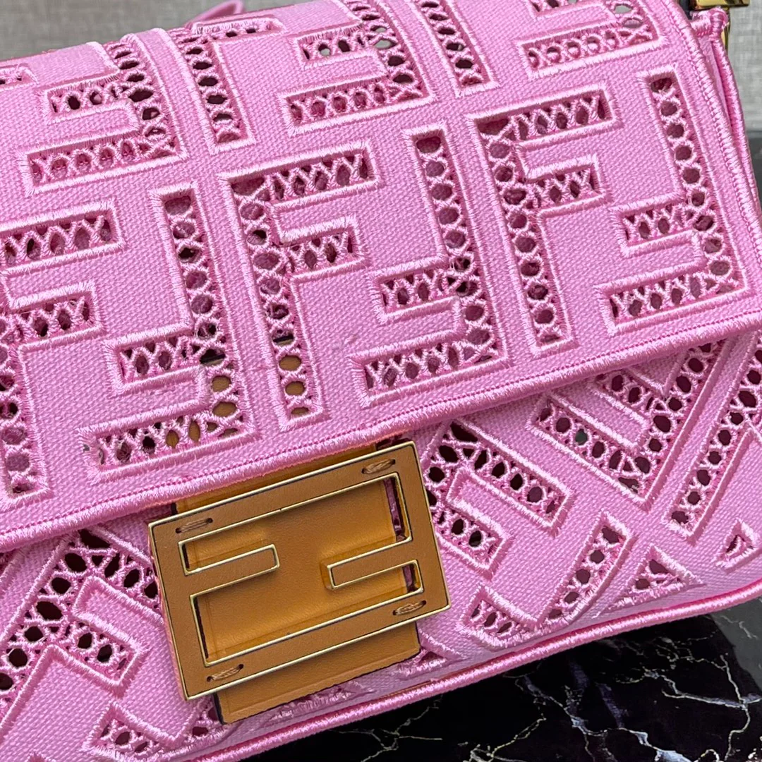 Fendi Baguette Medium White Canvas Bagel - 1