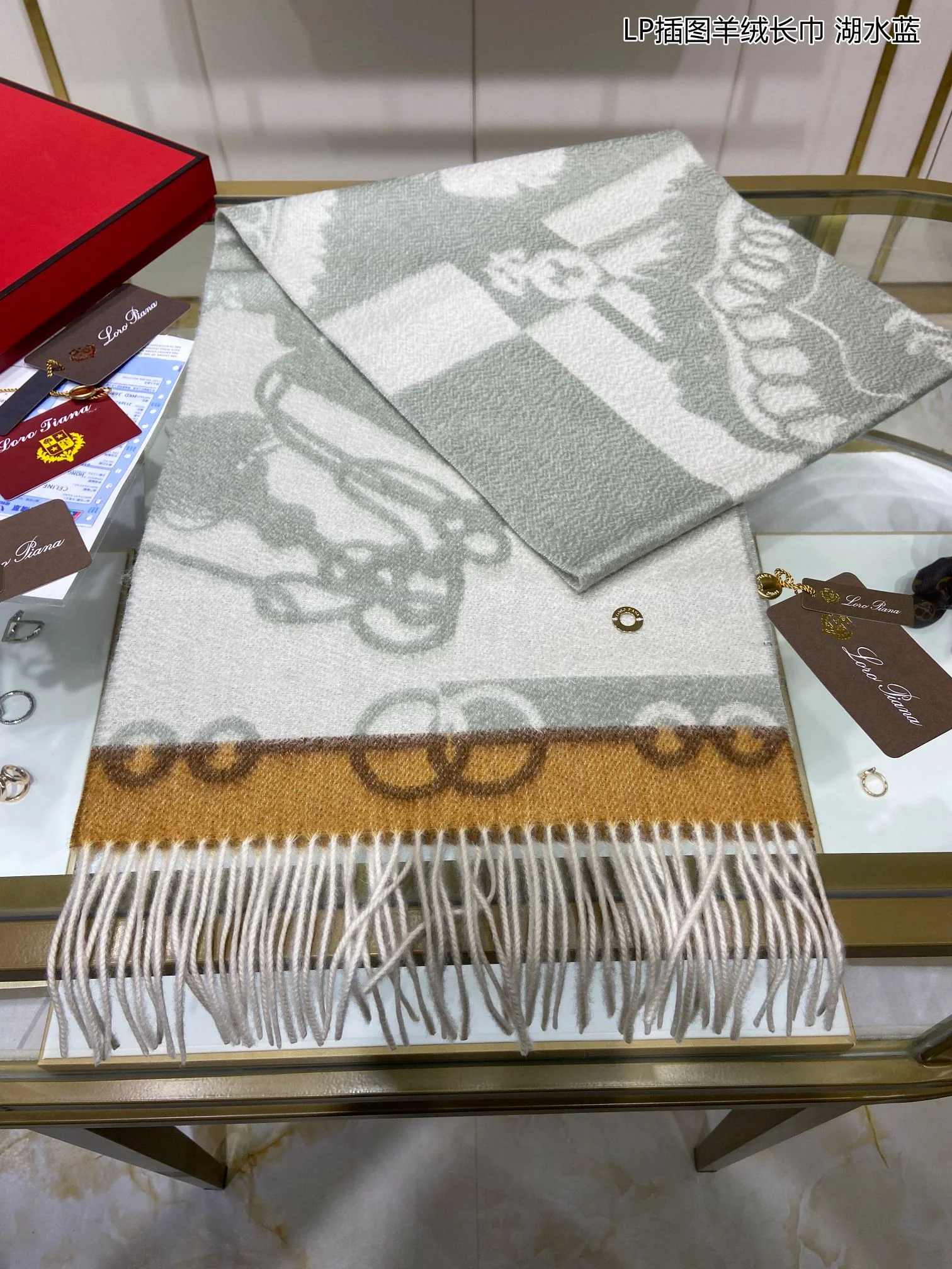 Loro Piana - Длинный кашемировый шарф с иллюстрацией - 33 - 190 см - 100% высококачественный дикий кашемир - 3