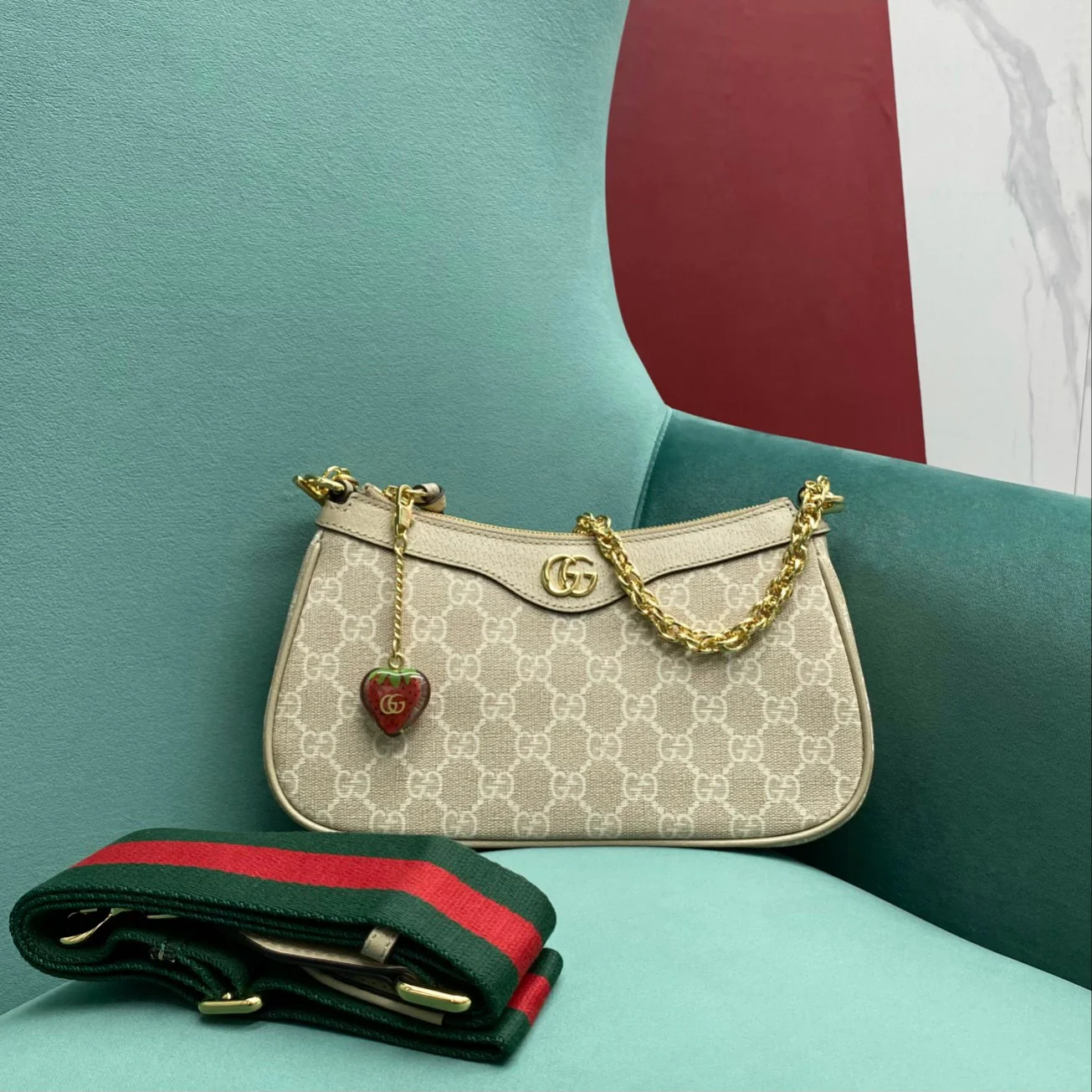 Сумка Gucci Ophidia Strawberry через плечо - Off White