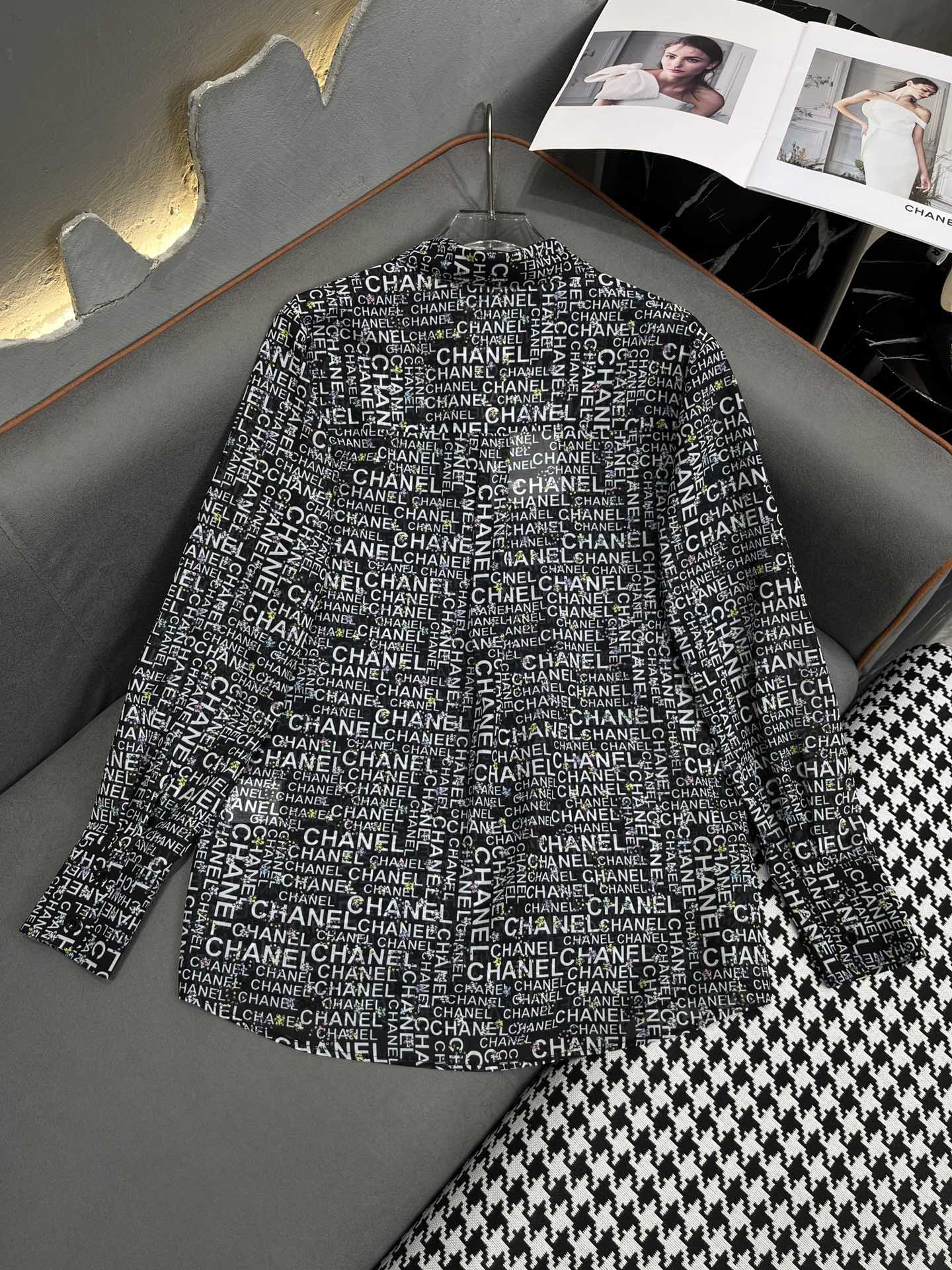 Celine - 2404 - 24ss Весна/Лето Новинка Рубашка с длинными рукавами с принтом в виде букв Sun