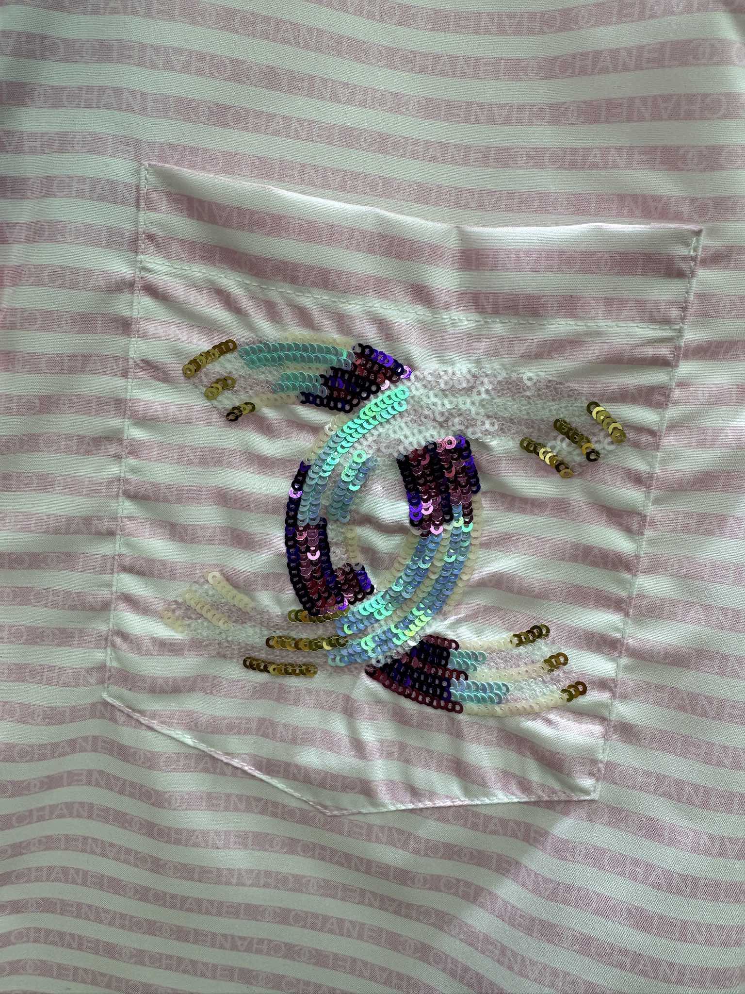 Рубашка Chanel 2403 с длинными рукавами и воротником, расшитым пайетками - розовая