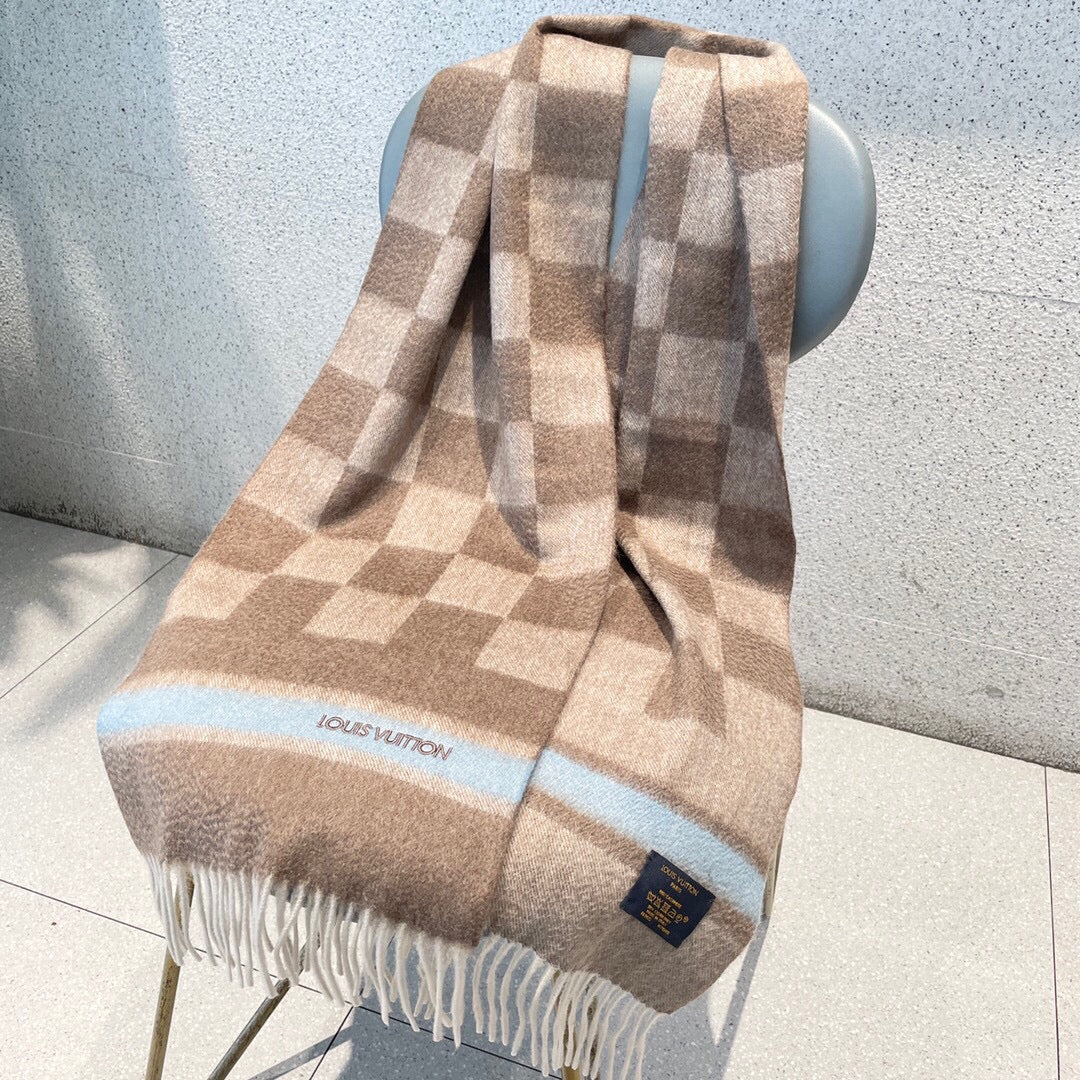 Шарф LV из чистого кашемира - 180 см - 32 см - абрикосовый