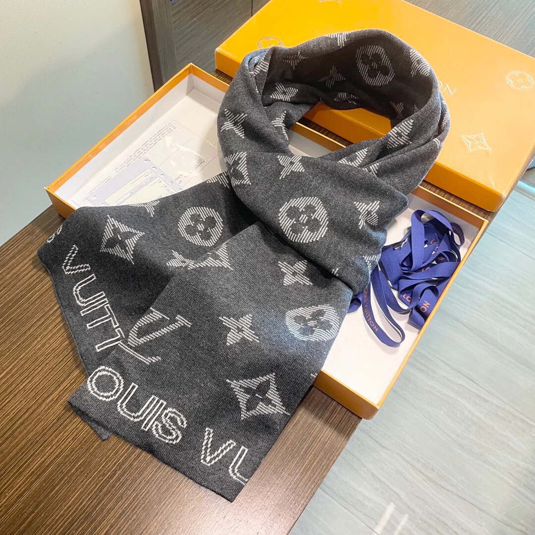Кашемировый шарф LV-2024 с логотипом, размер 180-32.