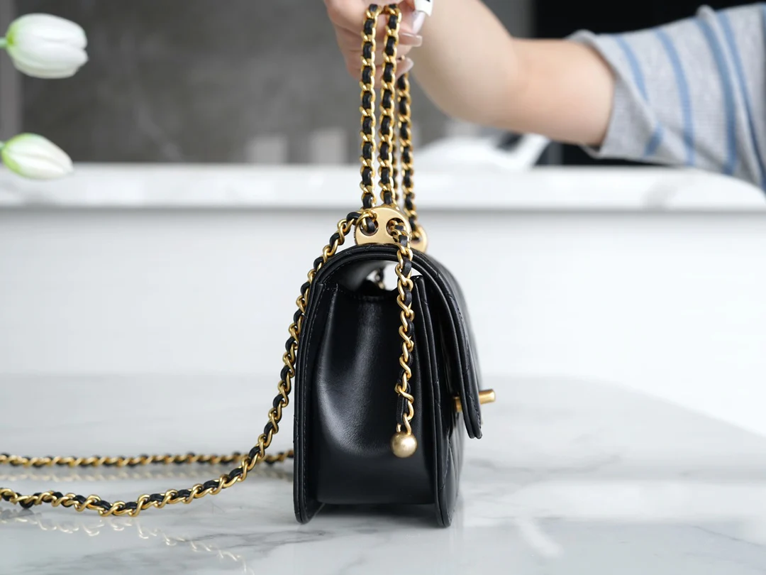 Chanel 24c Double Gold Ball CF Mini 19 Black