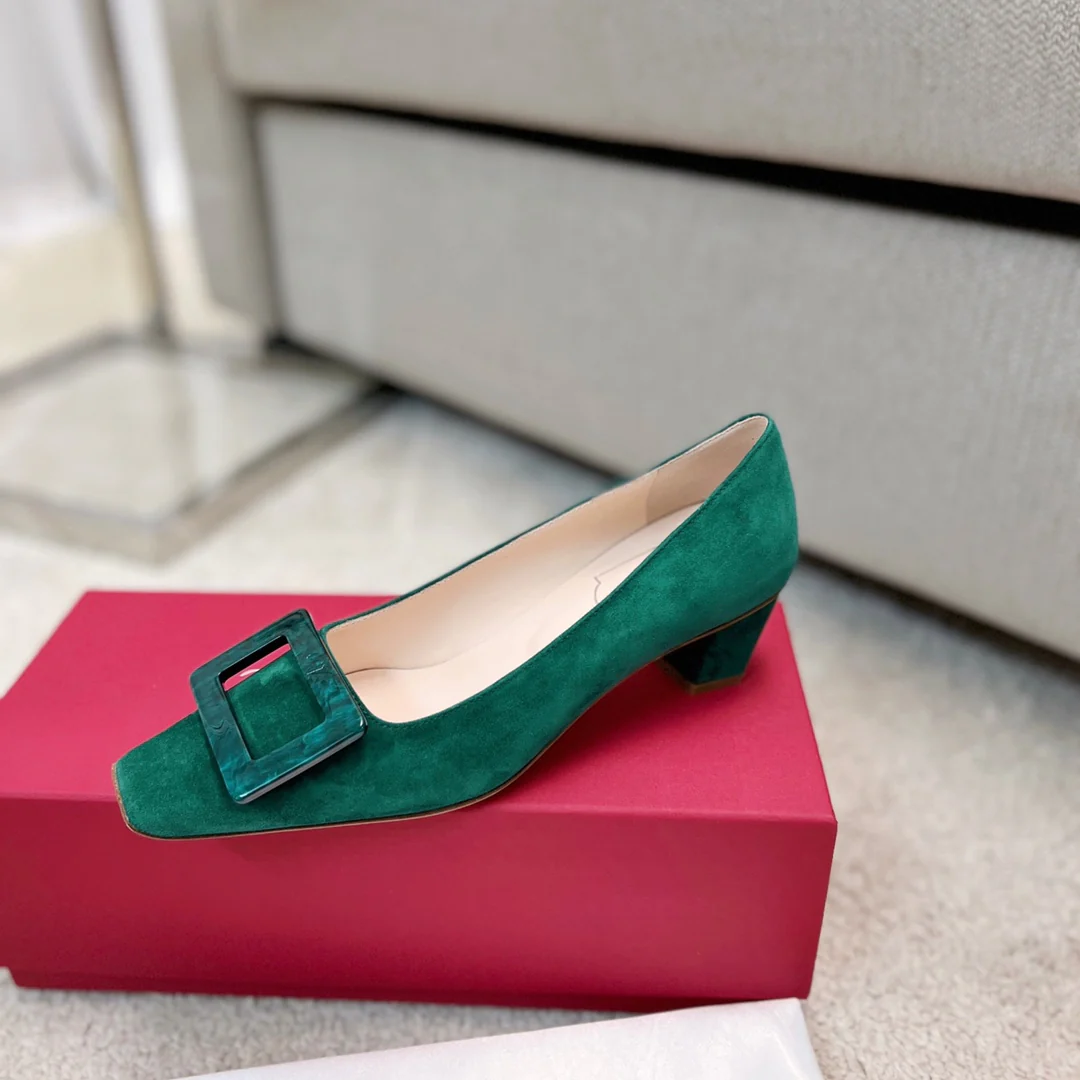 Туфли RV - Туфли на массивном каблуке с перламутровым рисунком в виде облаков - Зеленые - 4-5 см