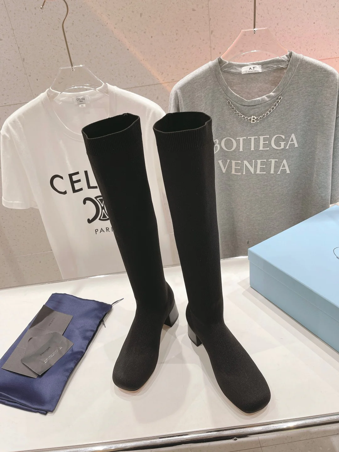 Ботинки на высоком каблуке Prada 2024 - Черные - 1