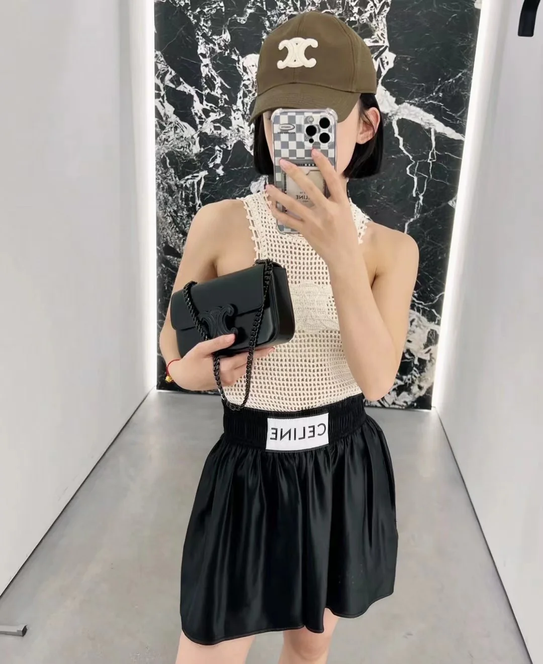 Celine - Кожаная сумка с пряжкой и цепочкой - Подмышечная сумка - Черная