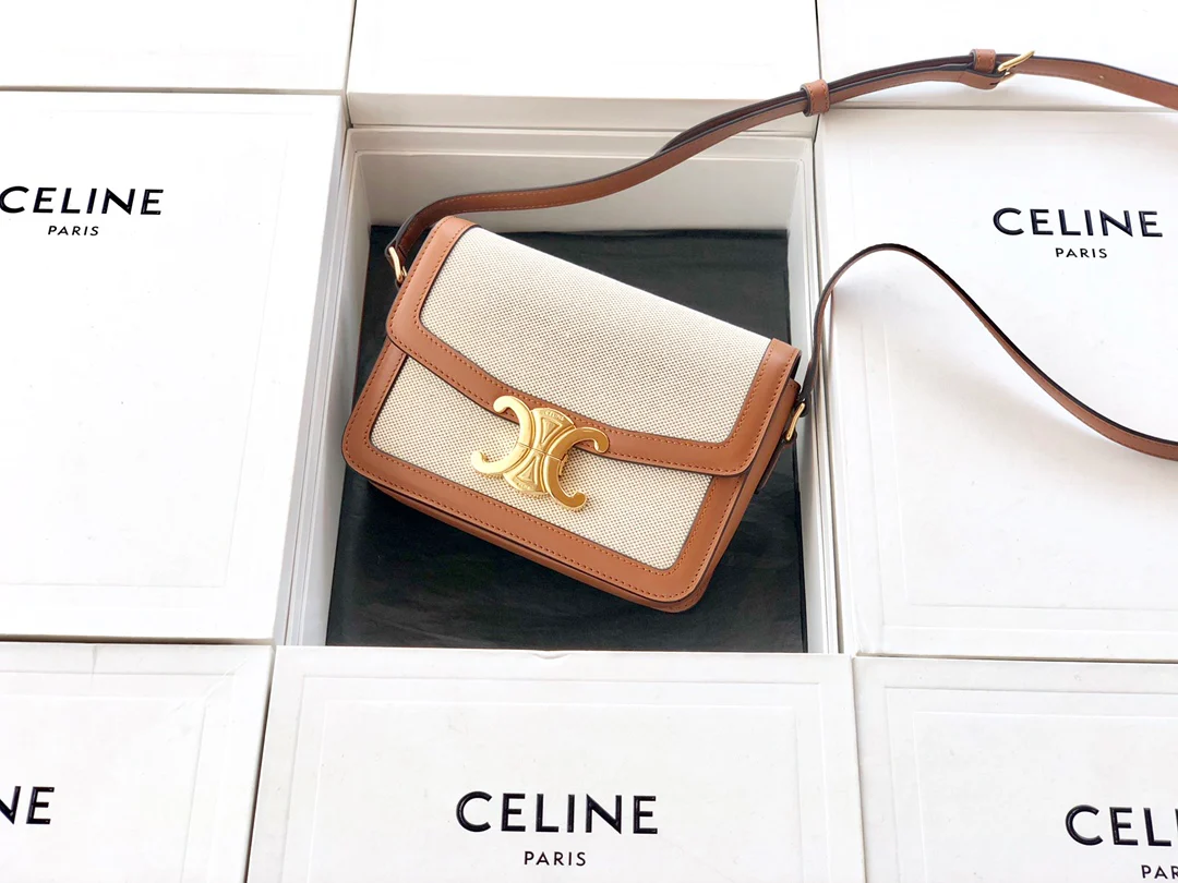 Сумка Celine Triomphe из телячьей кожи с тканевой отделкой - подростковый размер - 18 - 5 см