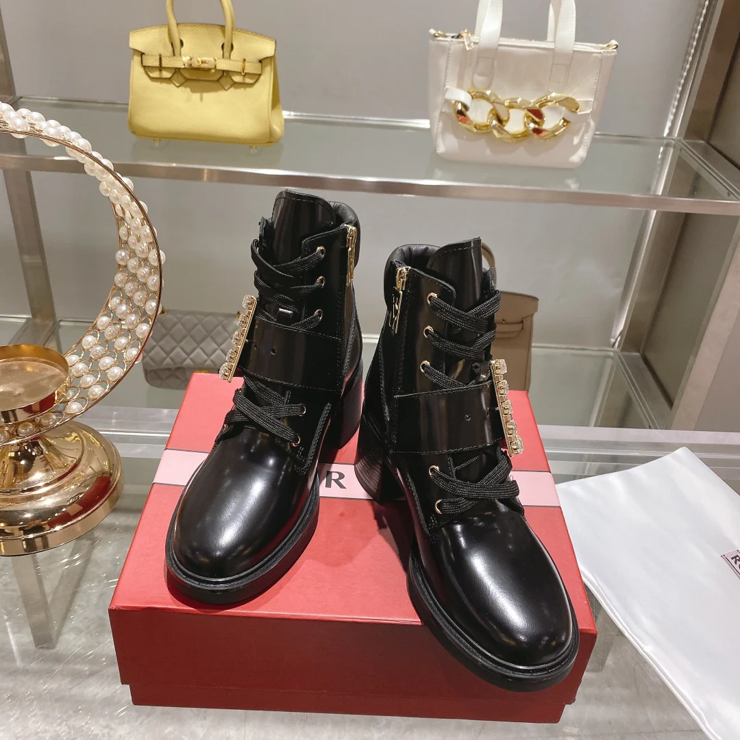Обувь RV - Коллекция осень/зима 2022 - Популярные модели среди знаменитостей, таких как Джои Янг и Нана Оу-Янг - Ботинки на массивном каблуке