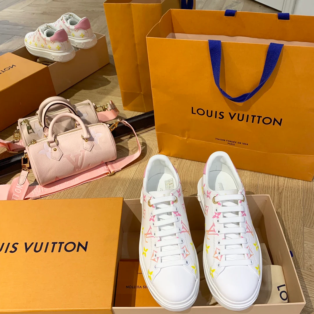 Обувь LV - LV - белые кроссовки - розово-желтый градиент