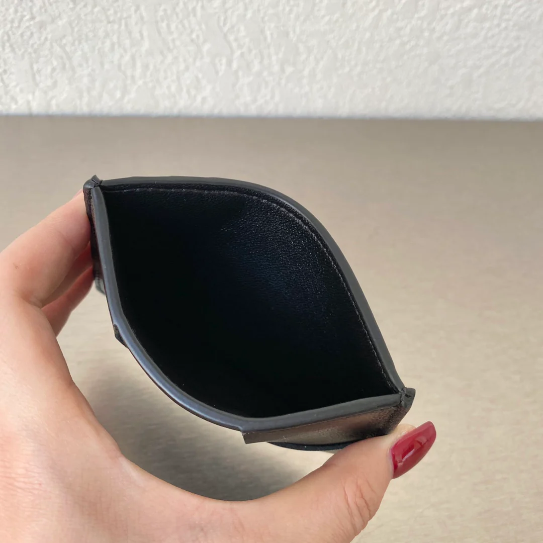 BV-小格子 卡包 小羊皮 11.5x7.5cm 亮皮黑