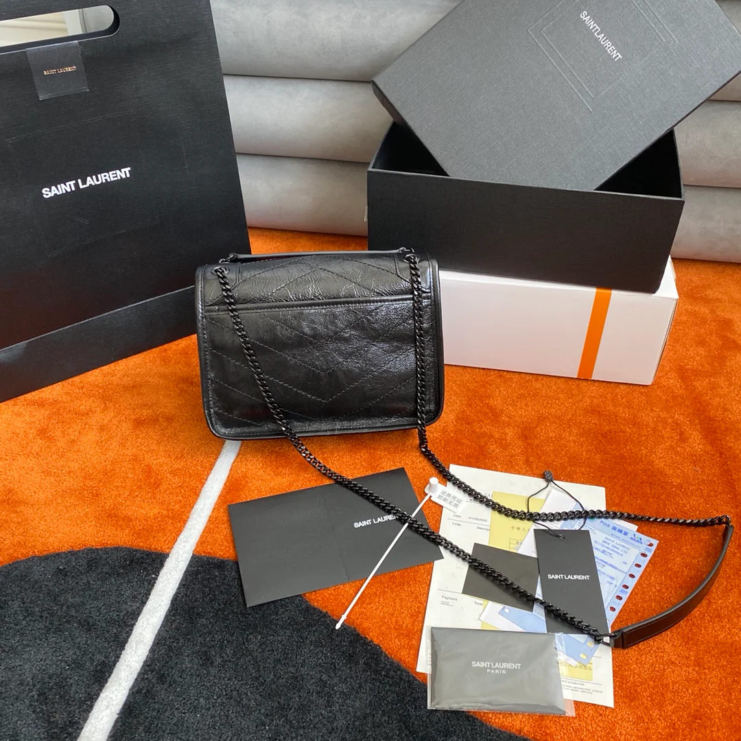 Сумка-мессенджер YSL Niki, черная кожа, 22 см.