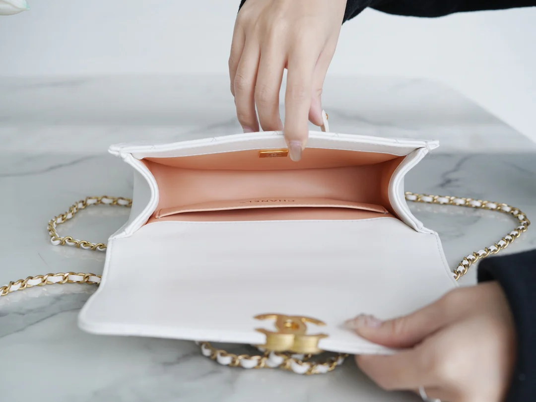 Chanel 24c Double Gold Ball CF Mini 19 White 1