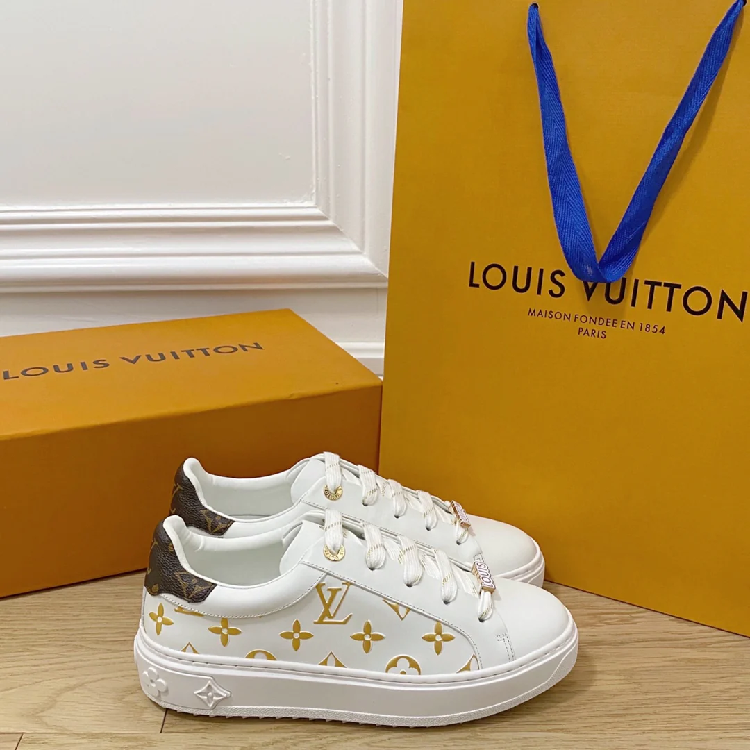 Обувь LV - LV Time Out - белые кроссовки на платформе - золотые