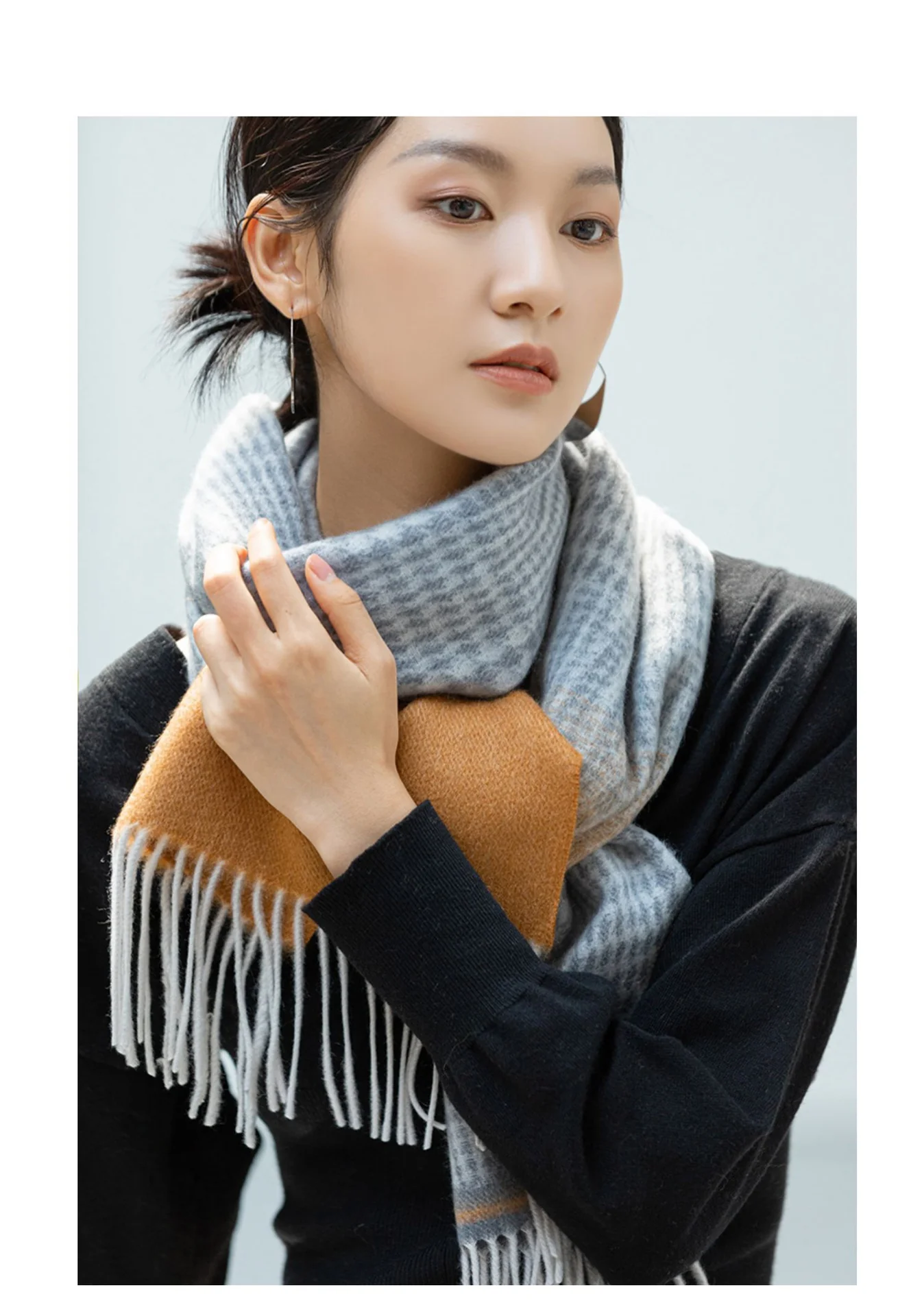 Кашемировый шарф Dior с логотипом - 30 см - 195 см (с бахромой) - коричневый