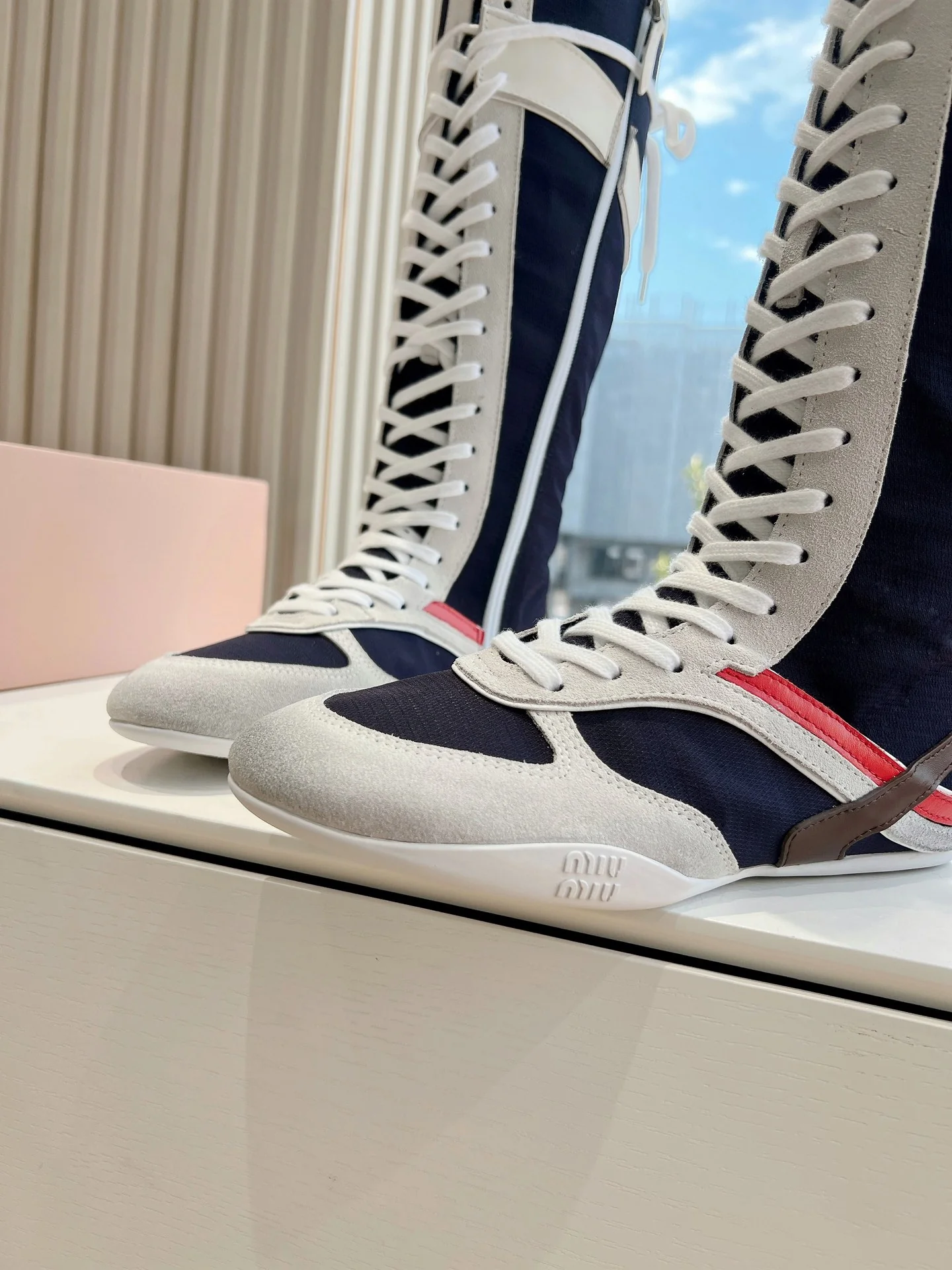 Высокие сапоги для верховой езды Miu Miu 2025 - черные