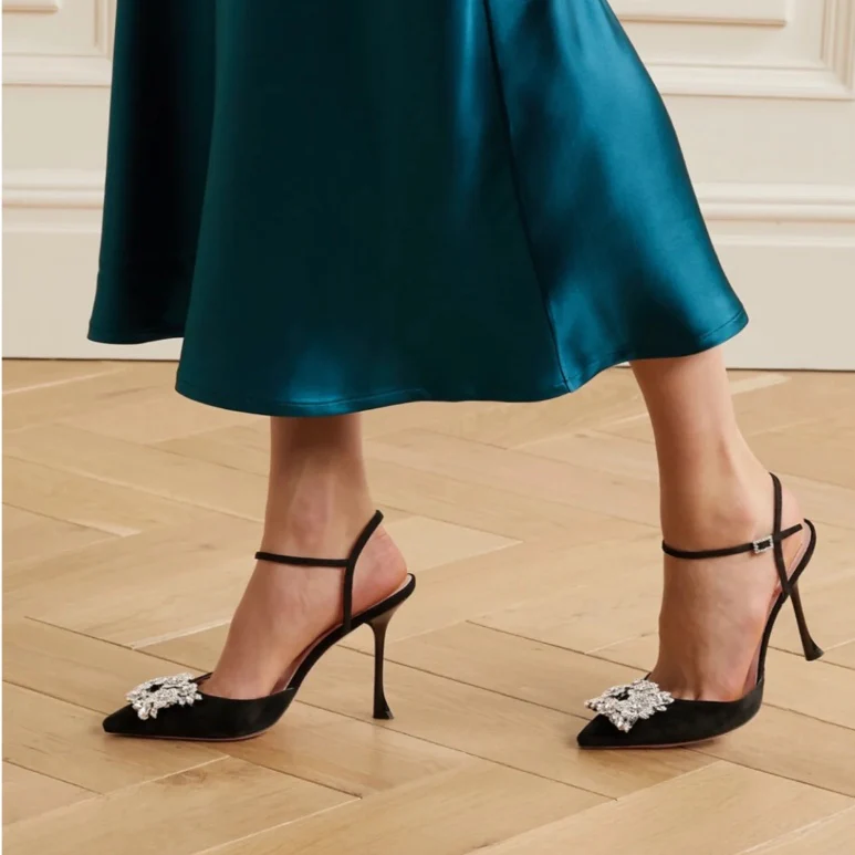 Туфли RV - пряжка с цветочными стразами - босоножки на высоком каблуке - черные