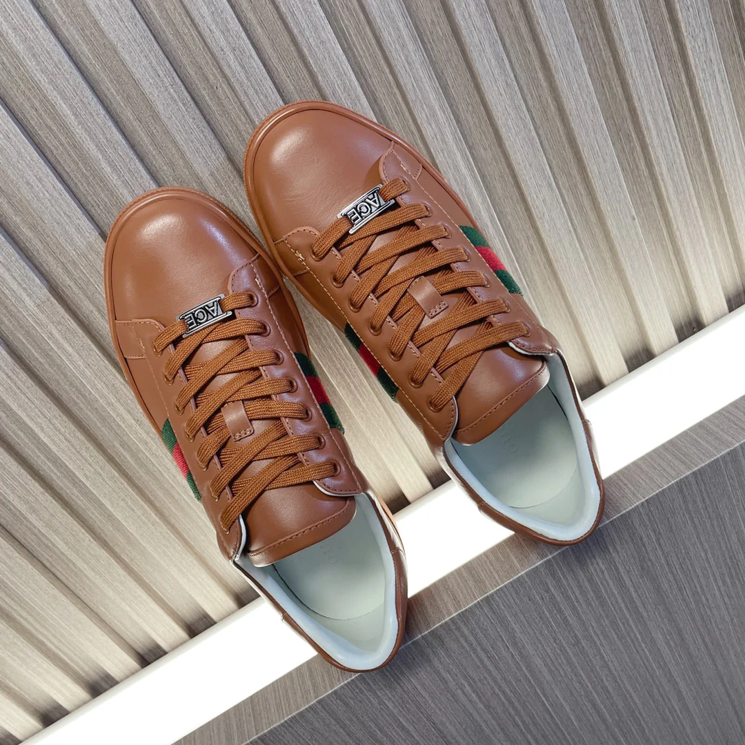 Классические кожаные кроссовки Gucci на плоской подошве - унисекс - кофейно-коричневый