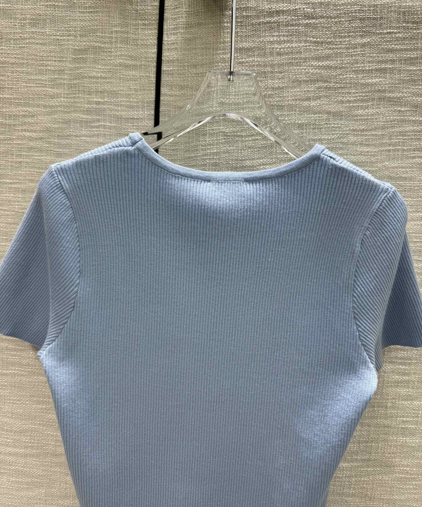 Вязаный топ с коротким рукавом Celine 2403 - синий