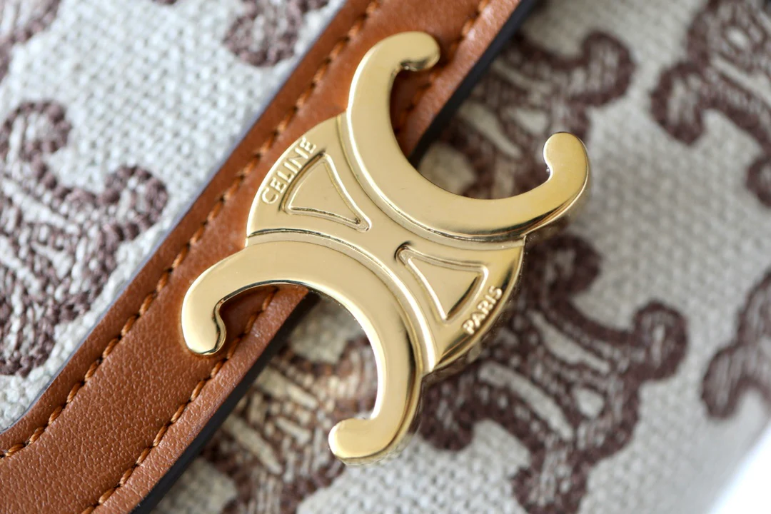 Маленький тканевый кошелек Celine Triomphe с вышивкой - коричневый