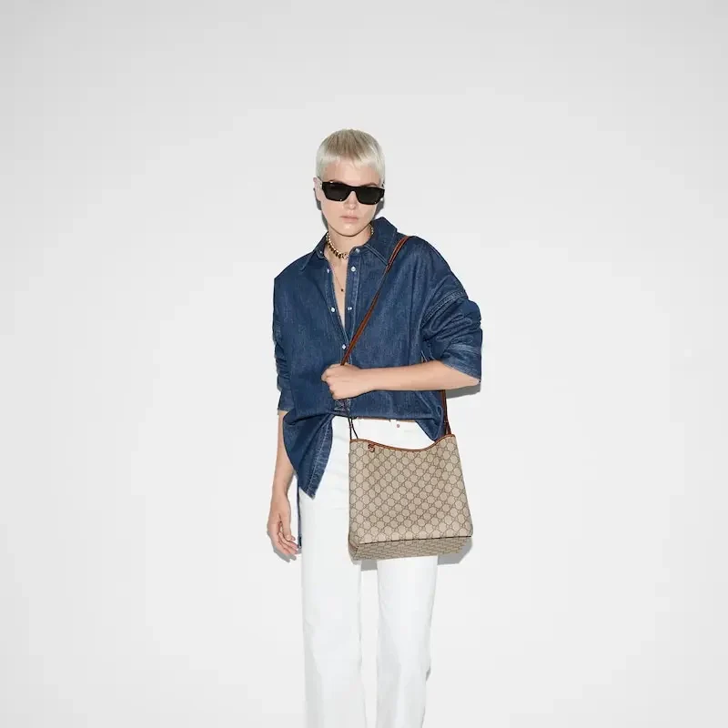 Маленькая сумка через плечо Gucci 2025 из коричневой кожи - коричневая