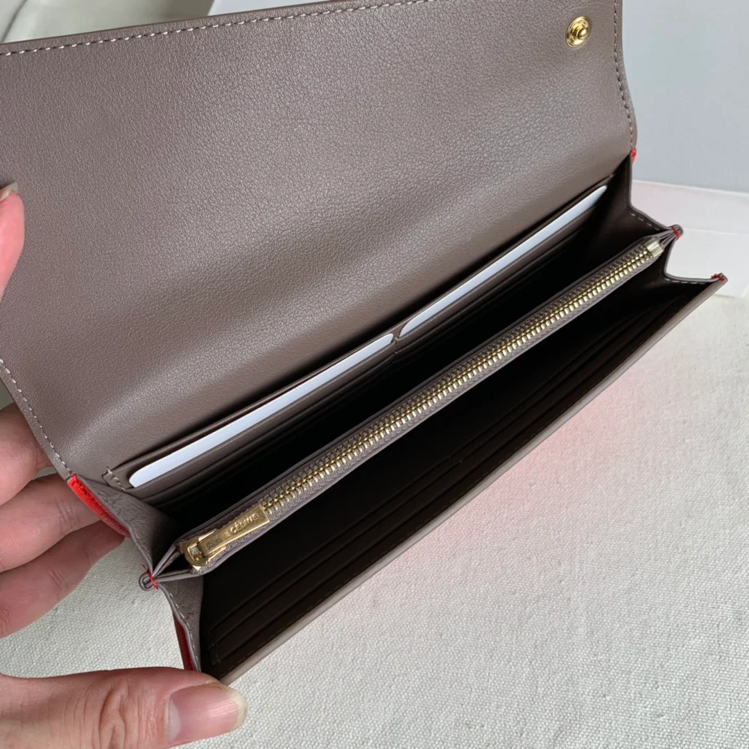 Кошелек-портмоне Celine — абрикосово-серый и красный