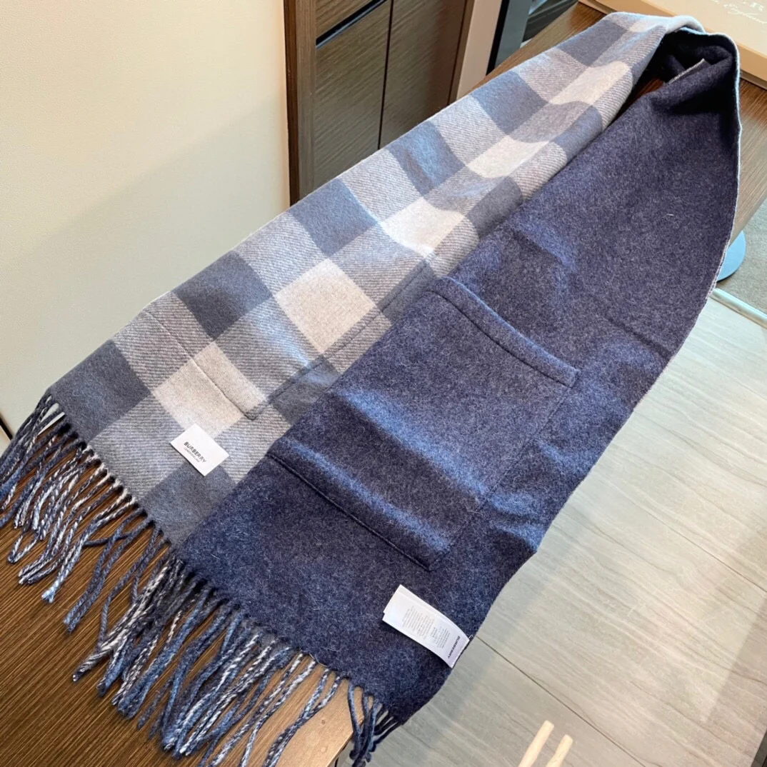 Шарф/шаль Burberry с карманом - 40 см - 200 см - 100% кашемир - серо-голубой