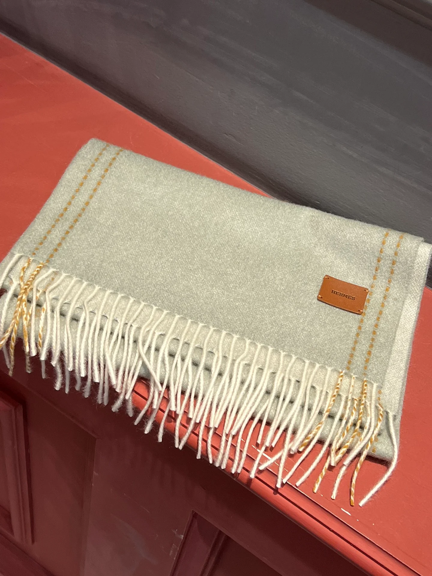 Двусторонний длинный кашемировый шарф Hermes - 30 см - 190 см - 100 см - Кашемир из высококачественной дикой козы - Серый