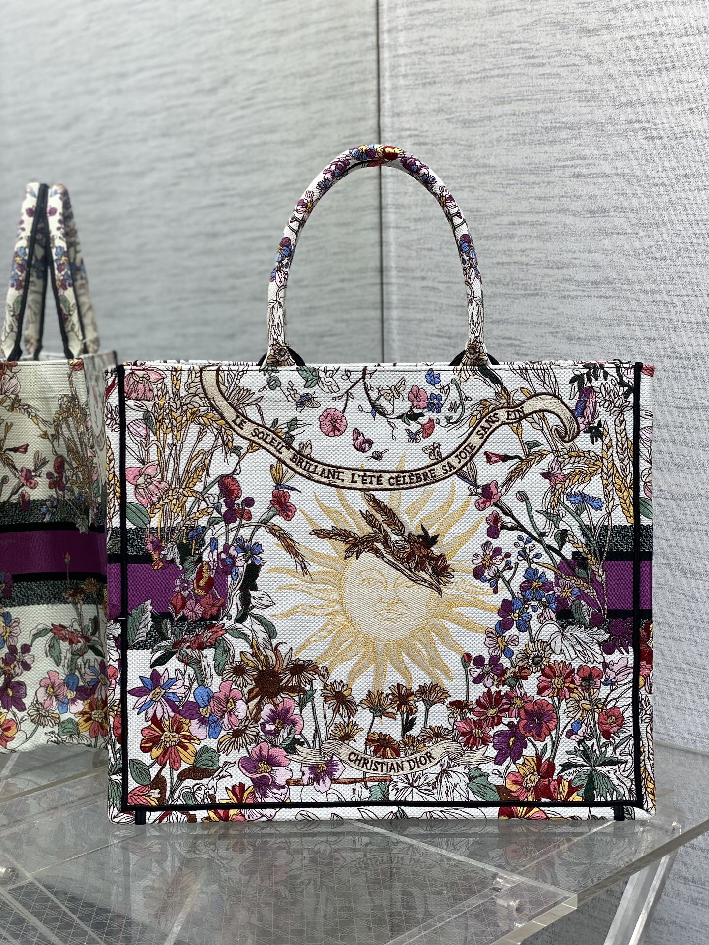 Коллекция Dior Весна/Лето 2024 - Сумка-тоут с вышивкой ?Солнечные лучи? - Белый и фиолетовый - Большой размер