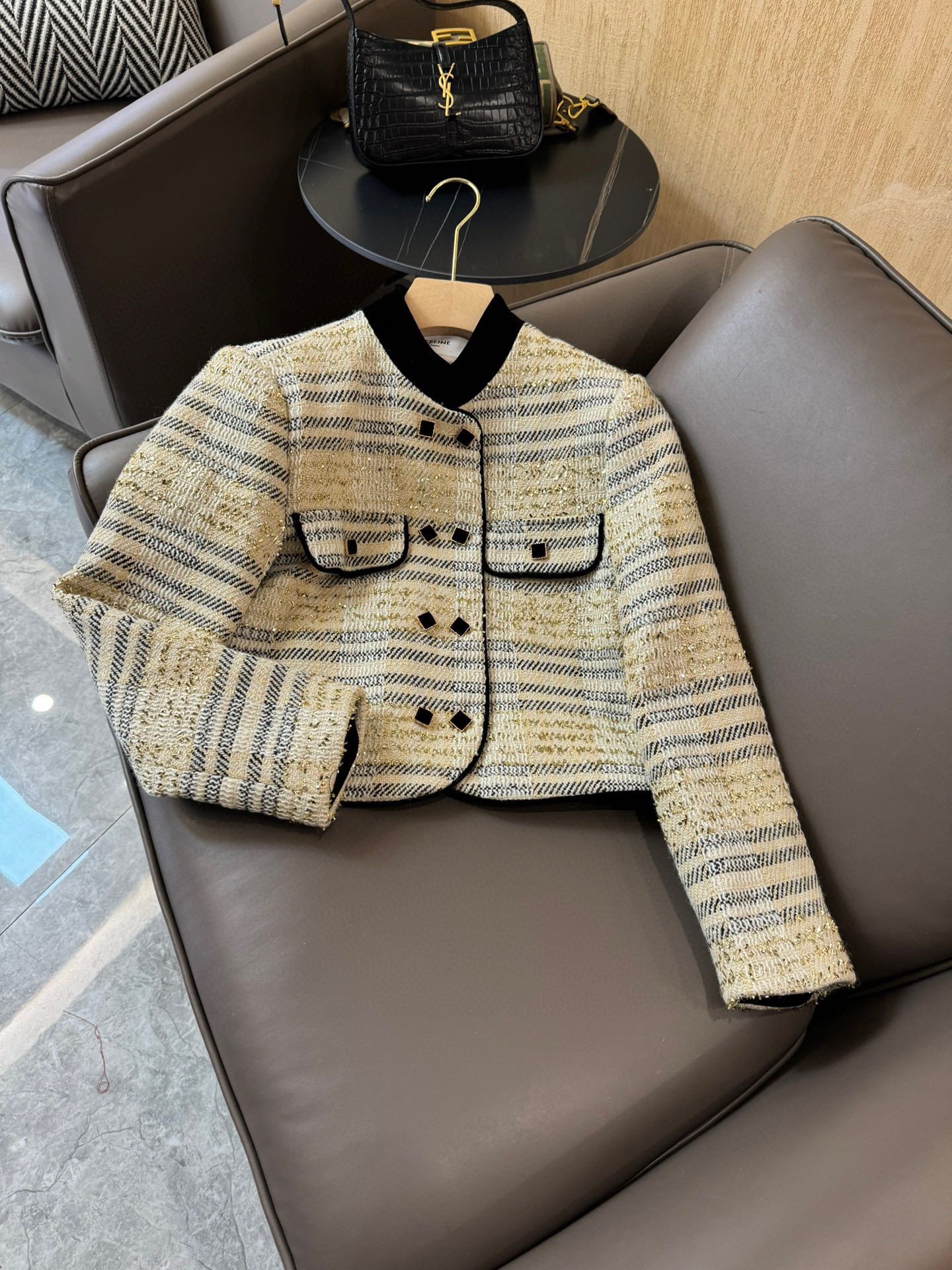 Celine -2403-24ss Новый твидовый приталенный жакет