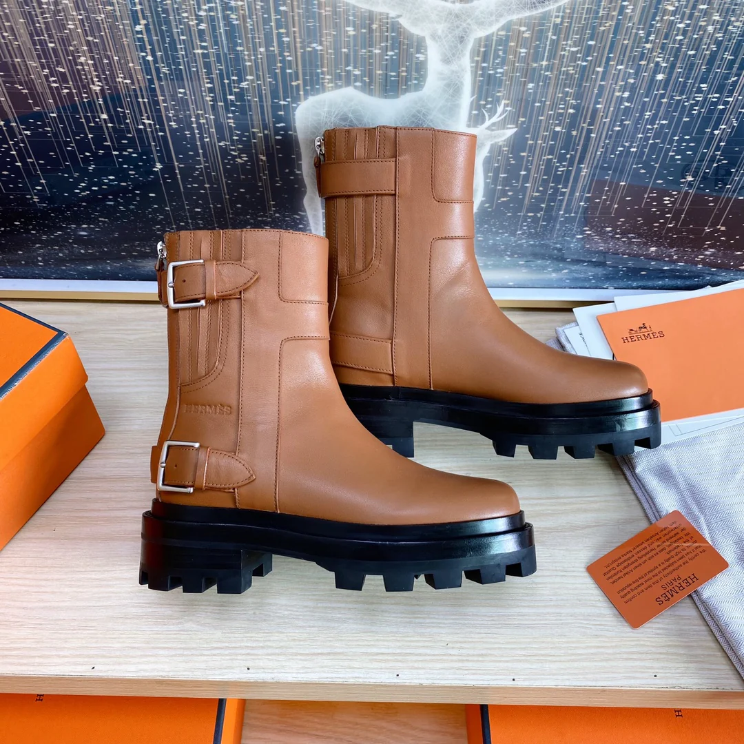 Классические ботильоны Hermes 2023 года - коричневые