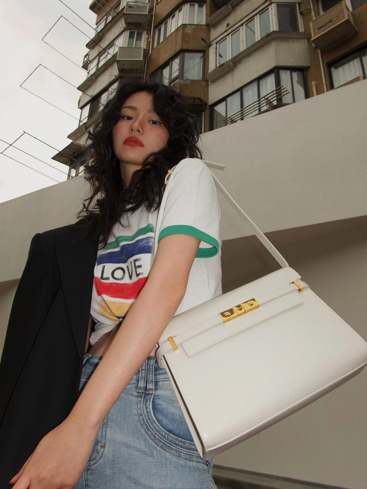 YSL Manhattan Toothpick Texture Large White Wear Photos