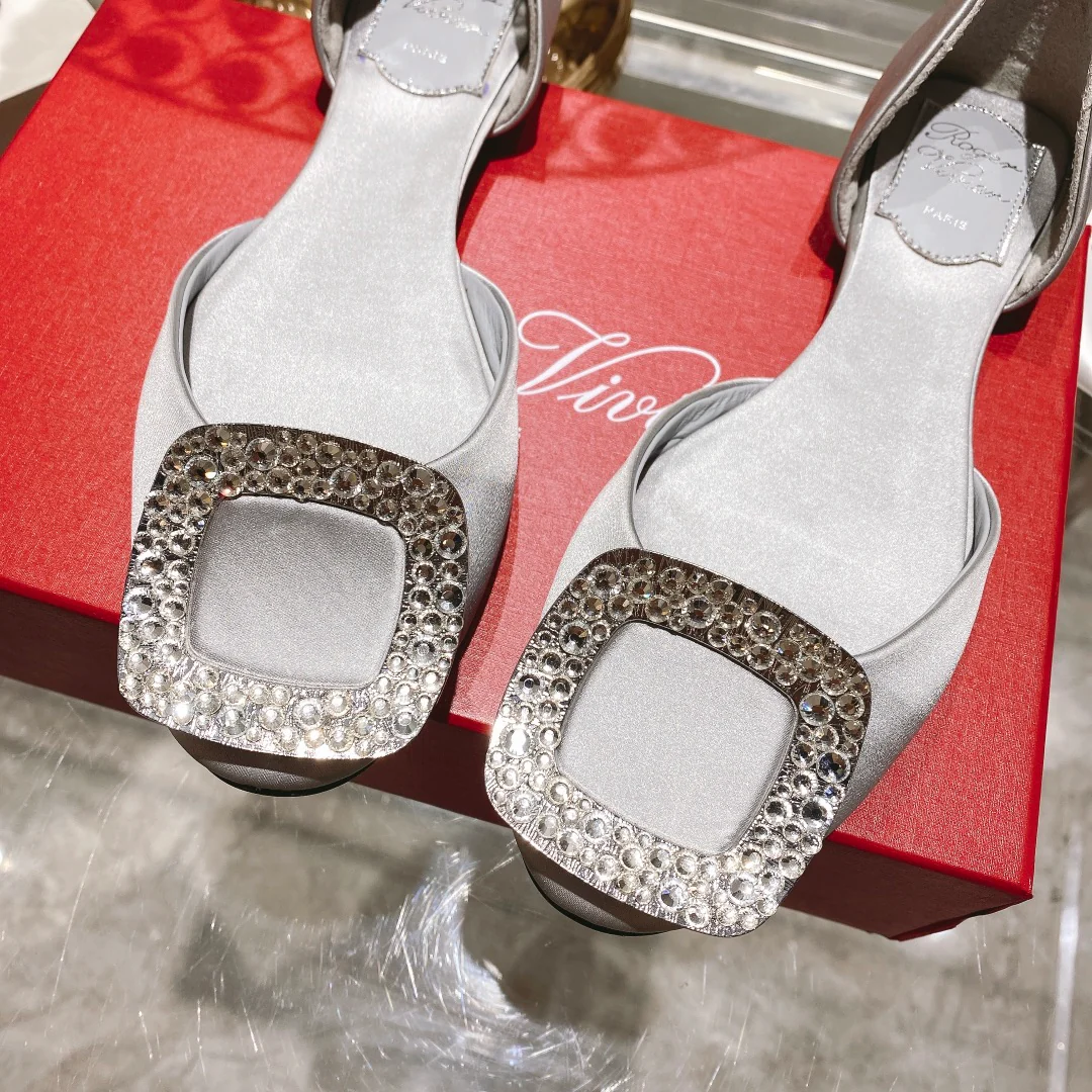 Обувь RV - Новинка весны/лета 2023 - Шелковый атлас с ажурной отделкой - Балетки - Серебристый