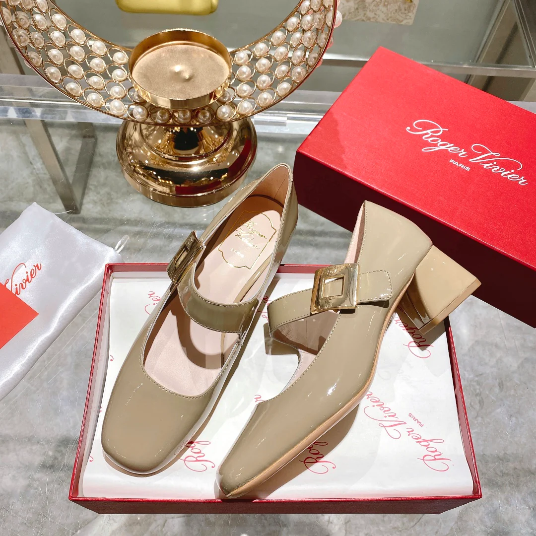 Обувь RV - Новинка весны 2023 - Туфли на низком каблуке из овчины - 4-5 см - Абрикосовый цвет