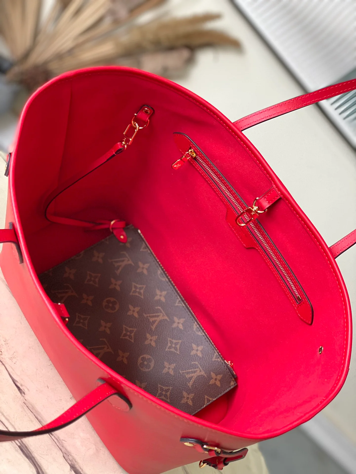 Сумка LV-m12195-neverfull-mm, красная