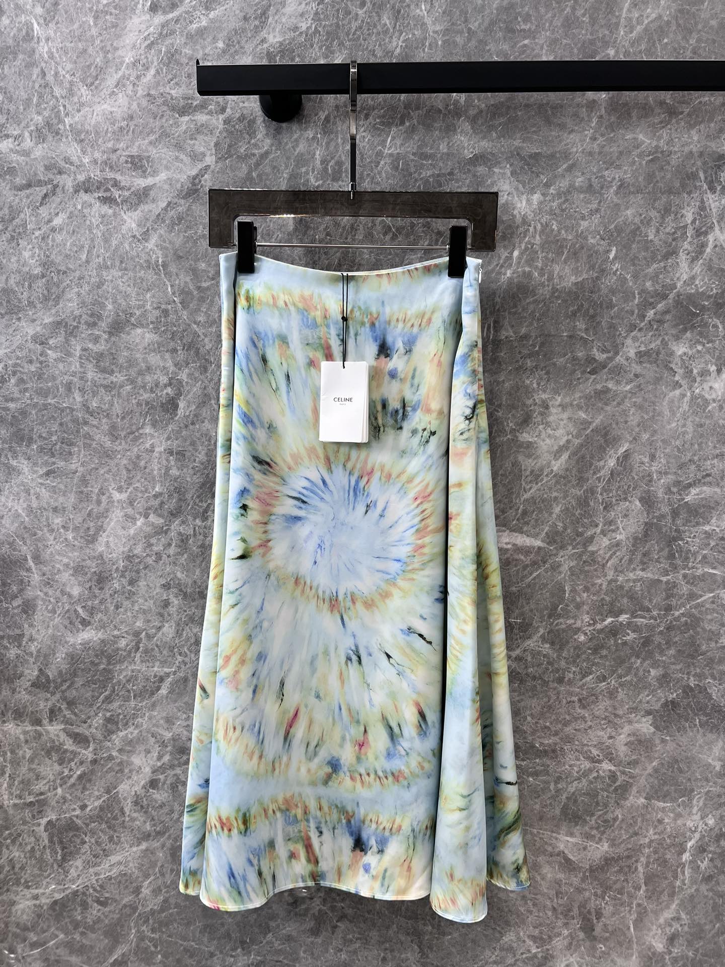 Celine - 2404 - 24ss Весна/Лето Новинка - Юбка А-силуэта с абстрактным принтом, облегающего кроя, двухслойная